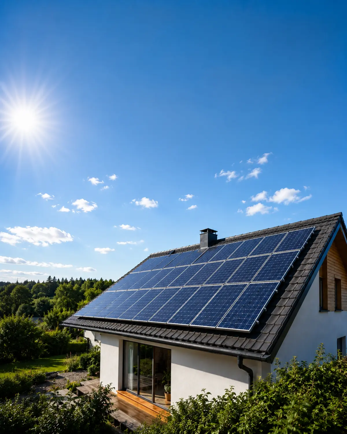 Home with a solar panel roof